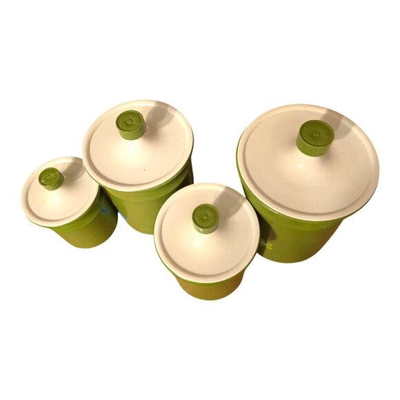 Vtg Kromex Floral Metal Canister Set w/ Lids Retro Storage 4 Pc Nesting USA - Picture 5 of 13